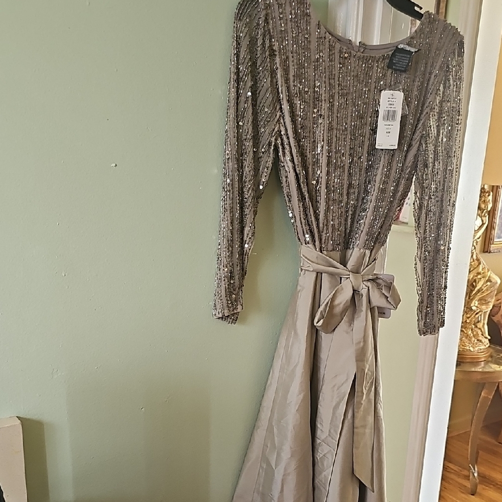 Pisarro Nights Silver Sequin Wrap Gown